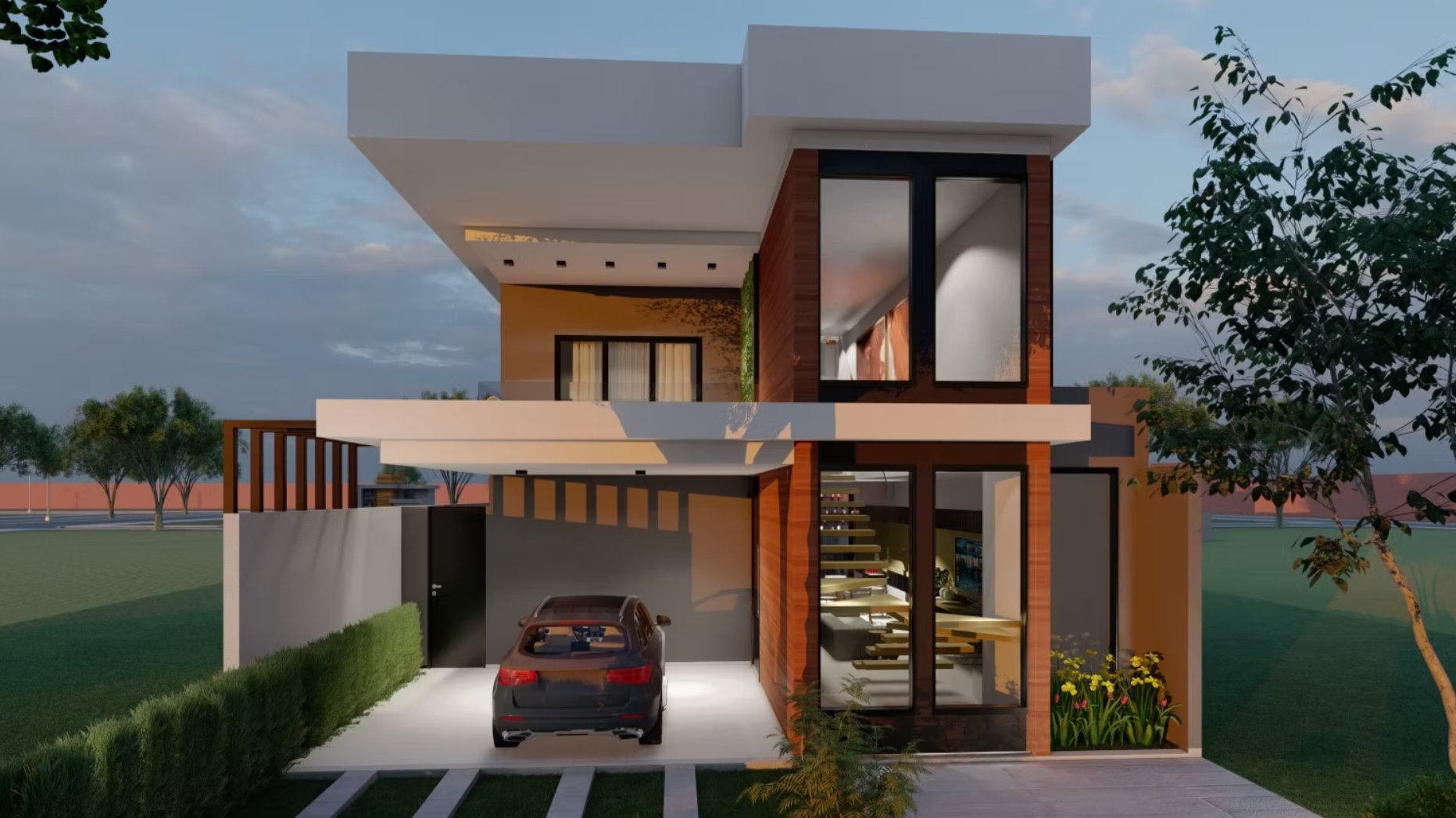 Residência Moderna — Render frontal